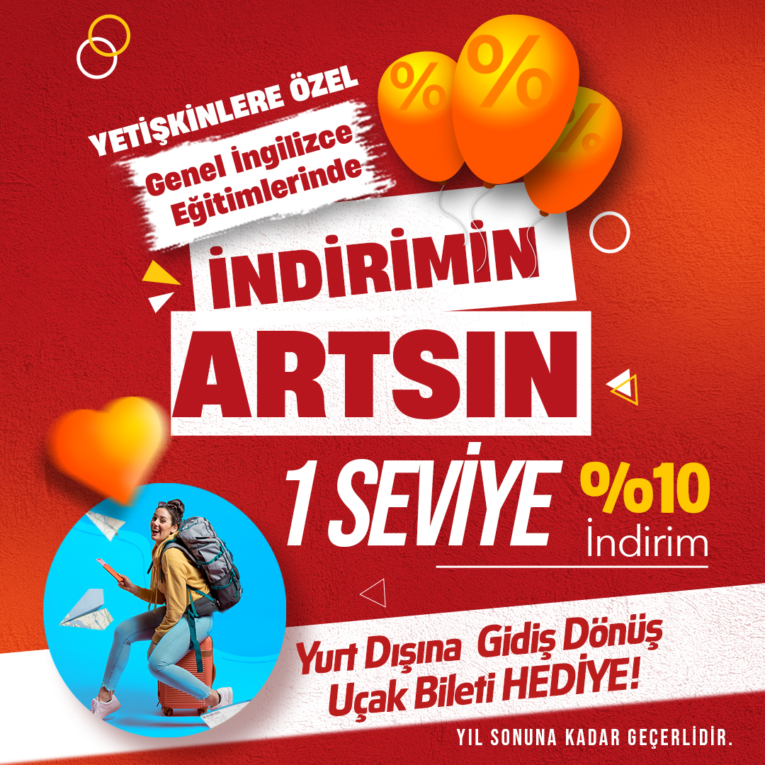 Genel İngilizce Eğitiminde 1 Seviye Alana %10 İndirim